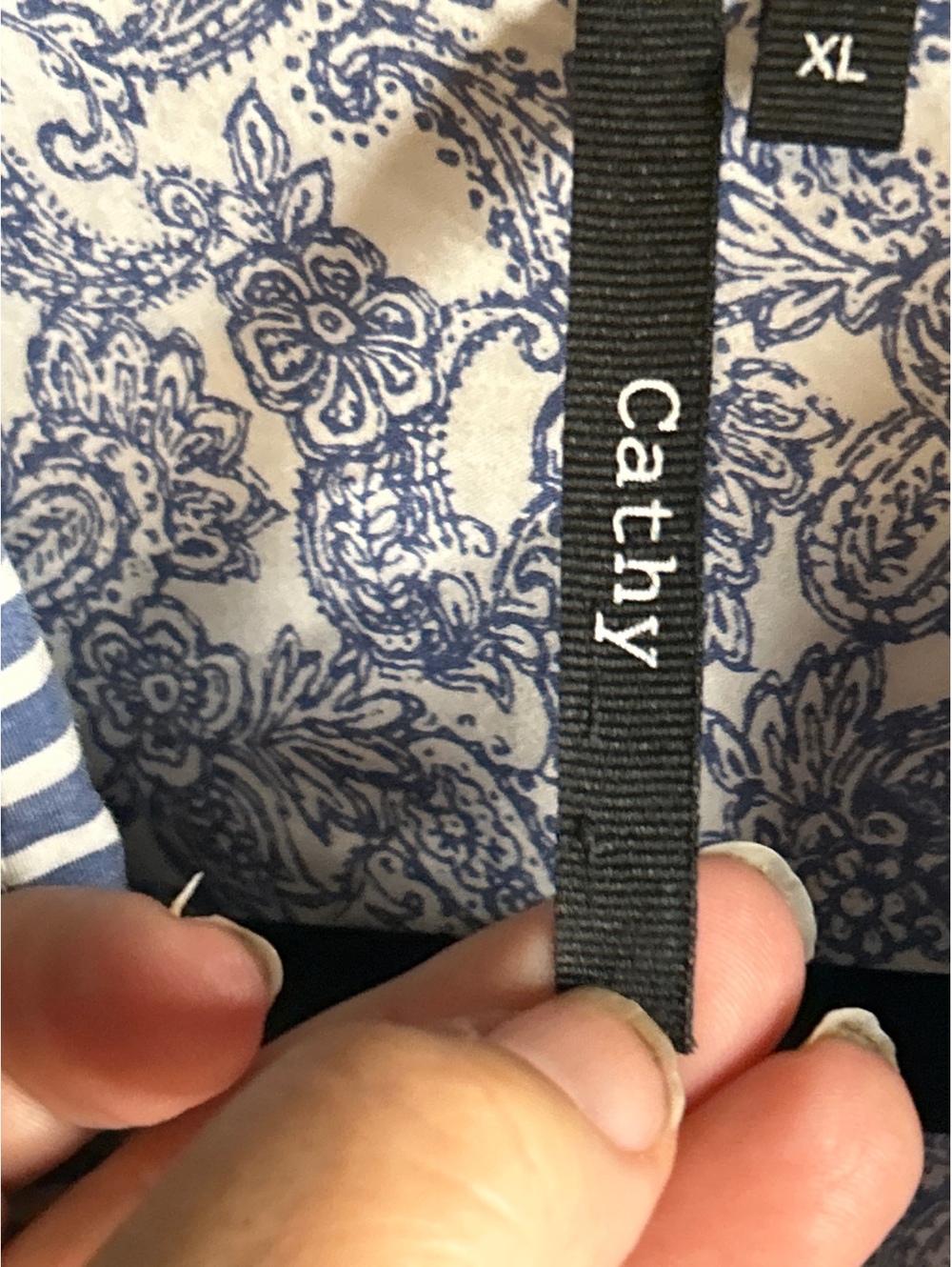 Cathy XL Blue and White Paisley Button-Up Shirt - Picture 2 of 6